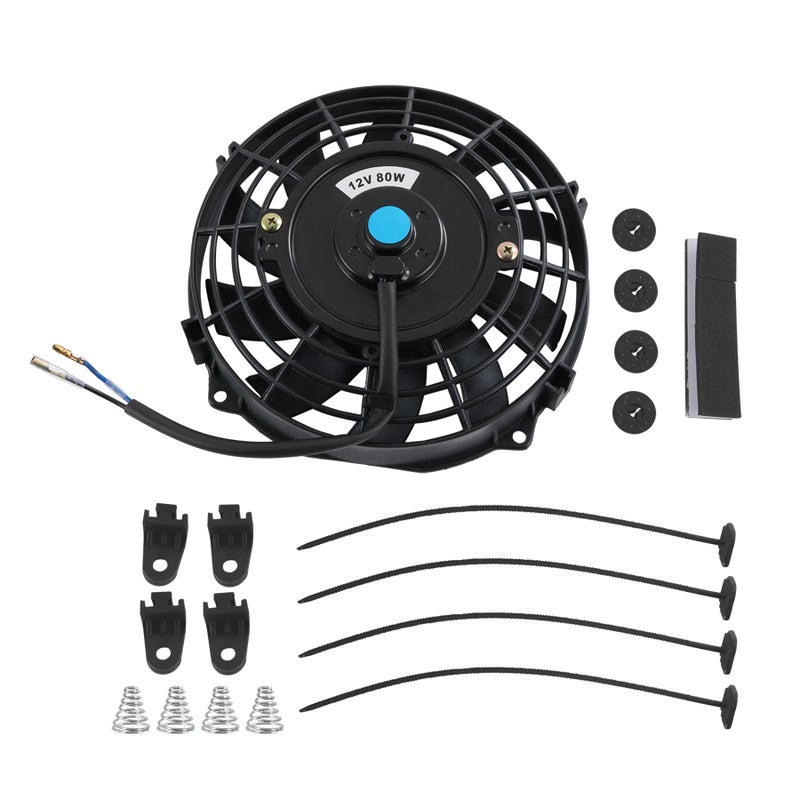 JDMSPEED New Universal 12V Slim Electric Radiator Cooling Fan Push Pull 7" Inch Mount Kit Black 10 Blades - Image 1